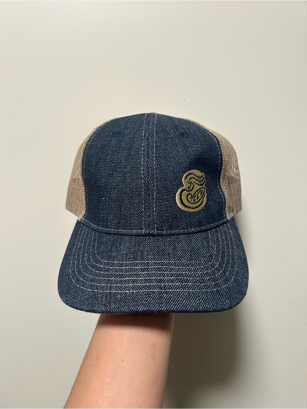 URM Two Tone Raw Denim Horse Logo Mesh Trucker Hat